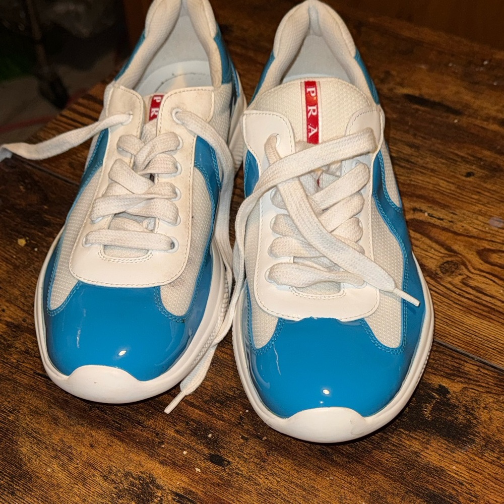 Prada White and Blue Sneakers